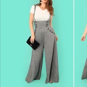 Plus High Waist Button Detail Flare Hem Jumpsuit
